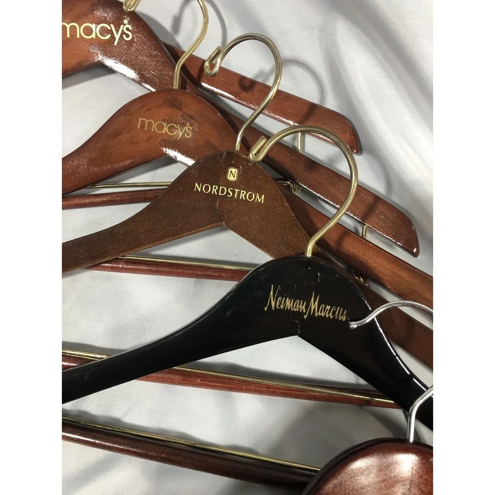Macy's(3), Nordstrom(1) & Neiman Marcus(1) & 1 unbranded Wooden Hangers Lot of 6